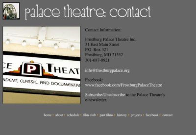 Website v1: Contact| Palace Theatre